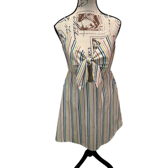Altar'd State‎ Women's Knee Length Dress Multicolor Striped Bow M Beach Summer - Picture 1 of 13